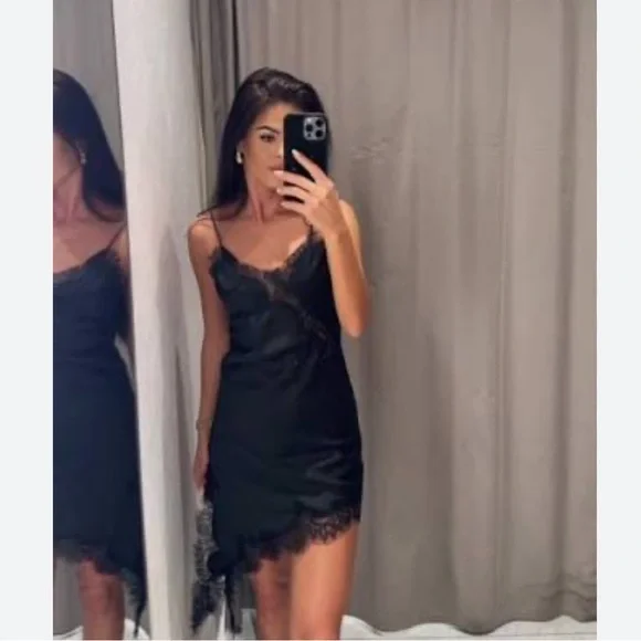 Zara NWT asymmetric lace dress black 5919/200 - Picture 13 of 16